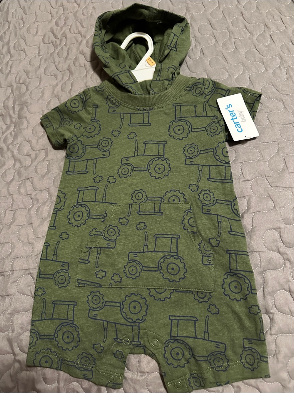 Carter's Olive Green Tractor Hooded Short Romper